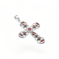 Sterling Silver Garnet Cross Pendant SSP215