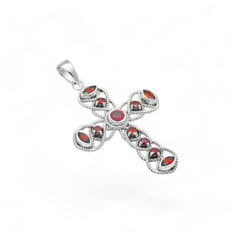 Sterling Silver Garnet Cross Pendant SSP215