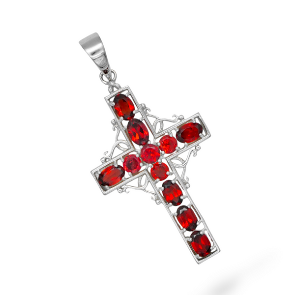 Sterling Silver Garnet Cross Pendant SSP228