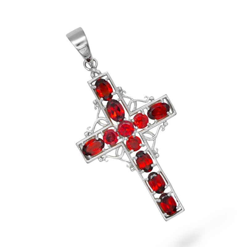 Sterling Silver Garnet Cross Pendant SSP228