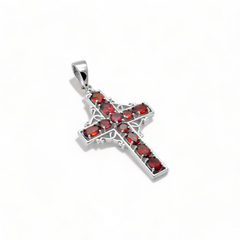 Sterling Silver Garnet Cross Pendant SSP228