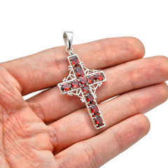 Sterling Silver Garnet Cross Pendant SSP228