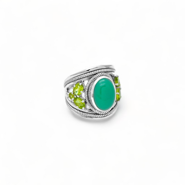 Sterling Silver Green Onyx & Peridot Ring SSR349