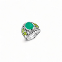 Sterling Silver Green Onyx & Peridot Ring SSR349