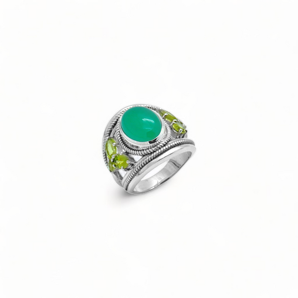 Sterling Silver Green Onyx & Peridot Ring SSR349