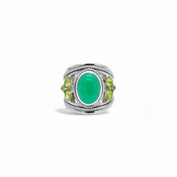 Sterling Silver Green Onyx & Peridot Ring SSR349