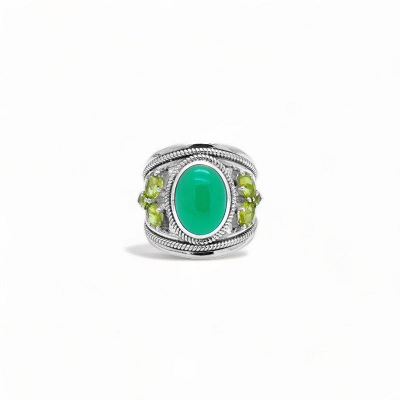Sterling Silver Green Onyx & Peridot Ring SSR349