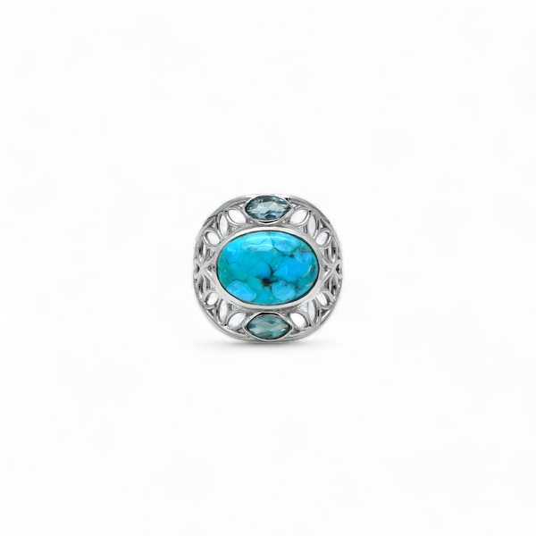 Sterling Silver Turquoise & Blue Topaz Ring SSR357
