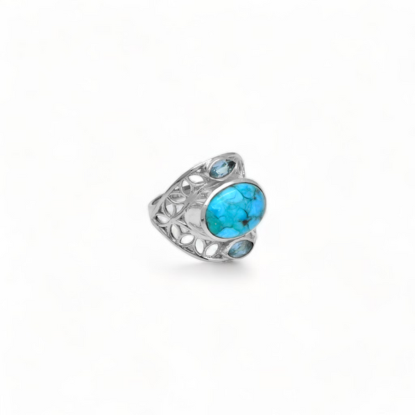 Sterling Silver Turquoise & Blue Topaz Ring SSR357