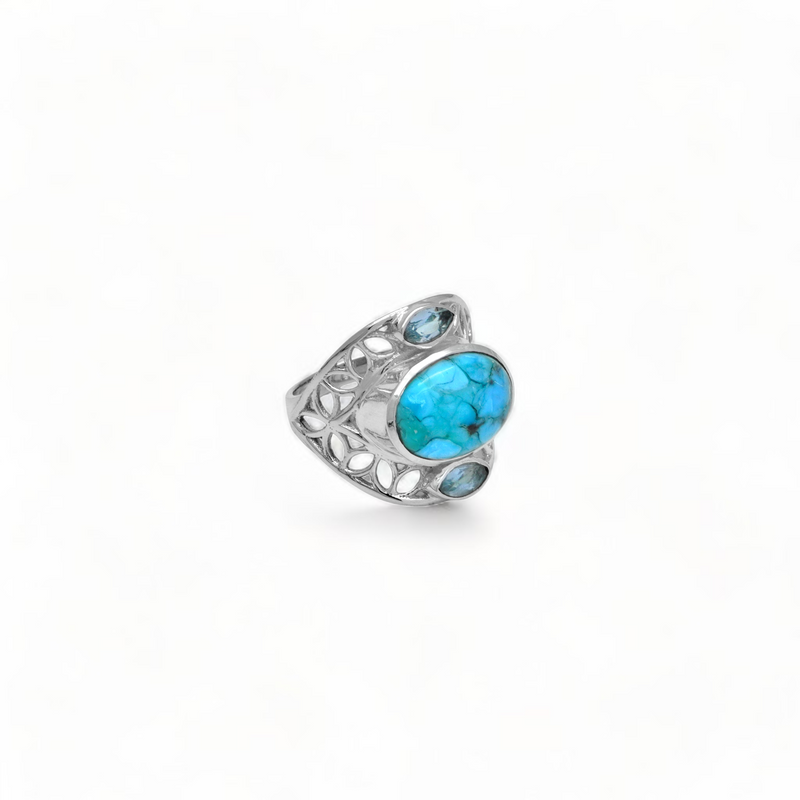 Sterling Silver Turquoise & Blue Topaz Ring SSR357