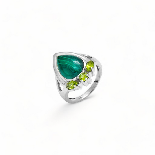Sterling Silver Malachite & Peridot Ring SSR352