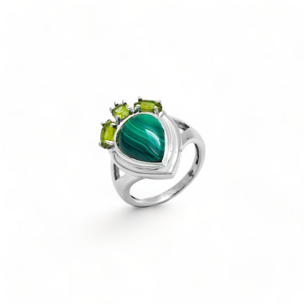 Sterling Silver Malachite & Peridot Ring SSR352