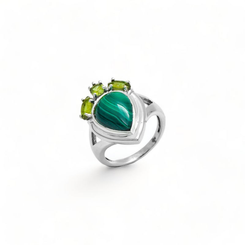 Sterling Silver Malachite & Peridot Ring SSR352