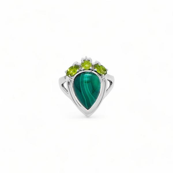 Sterling Silver Malachite & Peridot Ring SSR352