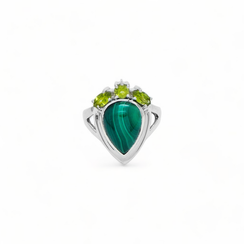 Sterling Silver Malachite & Peridot Ring SSR352