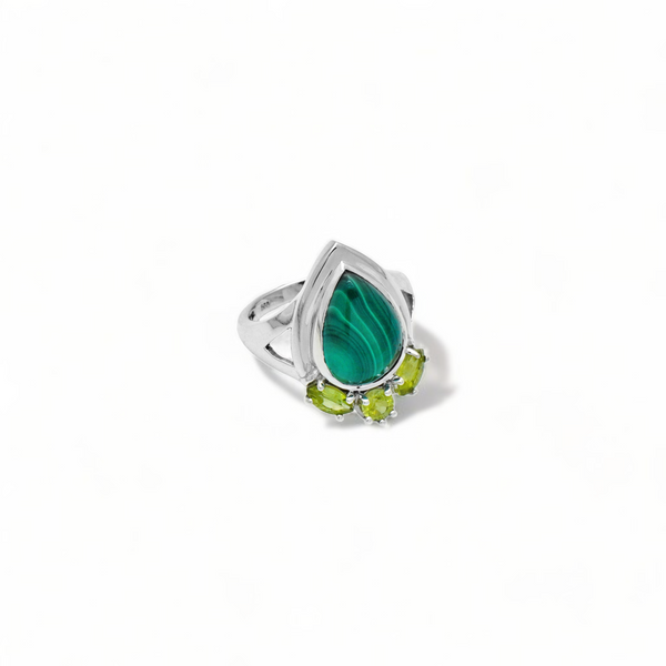 Sterling Silver Malachite & Peridot Ring SSR352