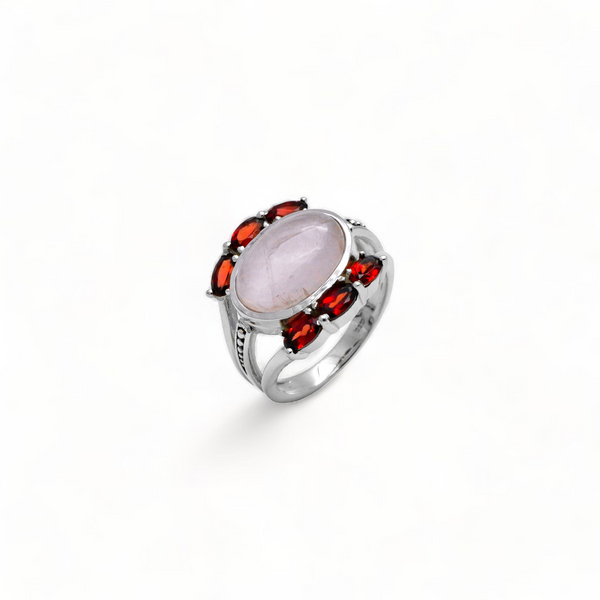 Sterling Silver Rose Quartz & Garnet Ring SSR355