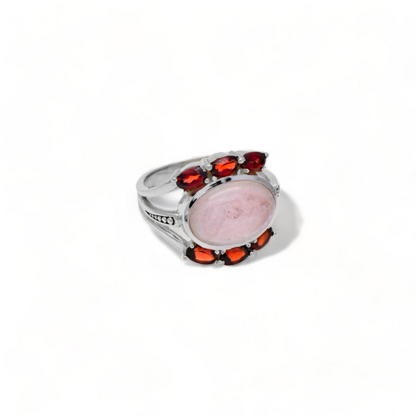Sterling Silver Rose Quartz & Garnet Ring SSR355