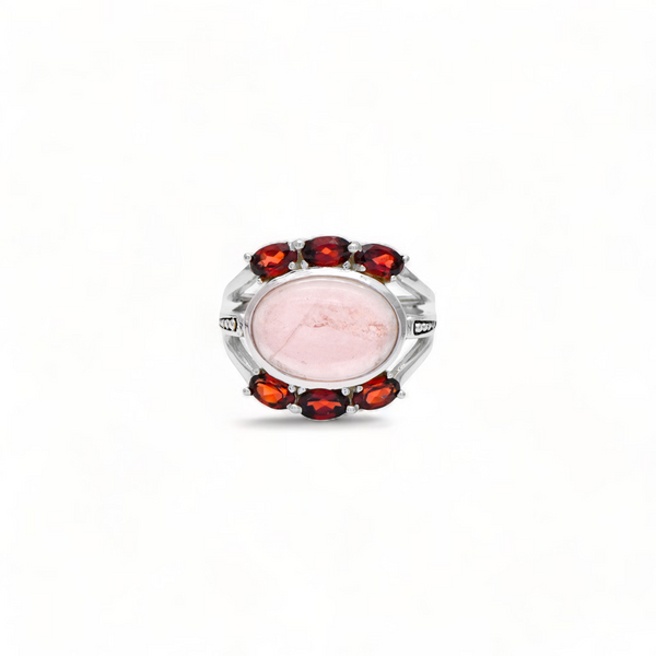 Sterling Silver Rose Quartz & Garnet Ring SSR355