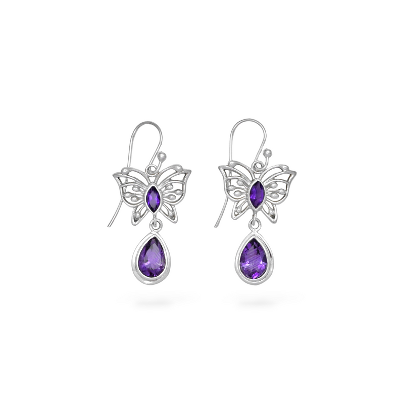 Sterling Silver Amethyst Butterfly Earrings SSER209