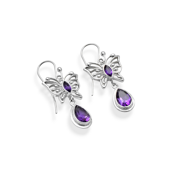 Sterling Silver Amethyst Butterfly Earrings SSER209