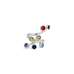 Sterling Silver Multi Gemstone Chakra Ring SSR115