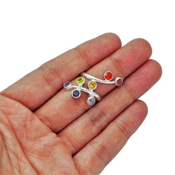 Sterling Silver Multi Gemstone Chakra Ring SSR115