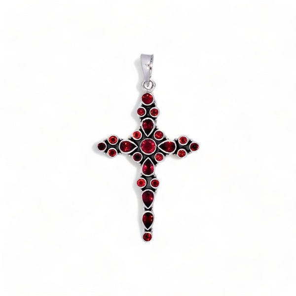 Sterling Silver Garnet Cross Pendant SSP220