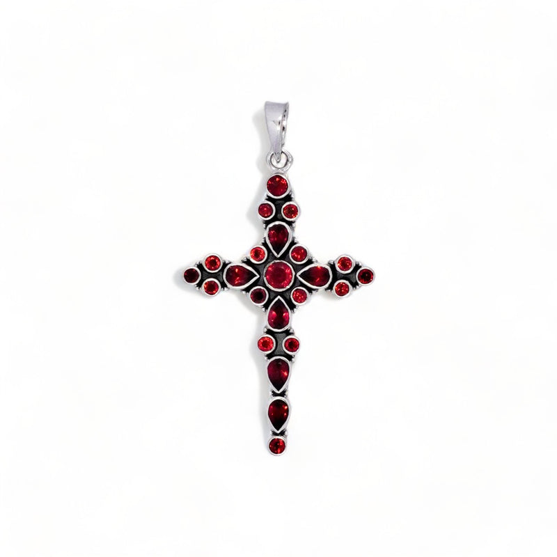 Sterling Silver Garnet Cross Pendant SSP220