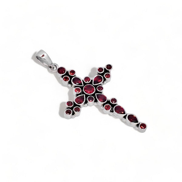 Sterling Silver Garnet Cross Pendant SSP220