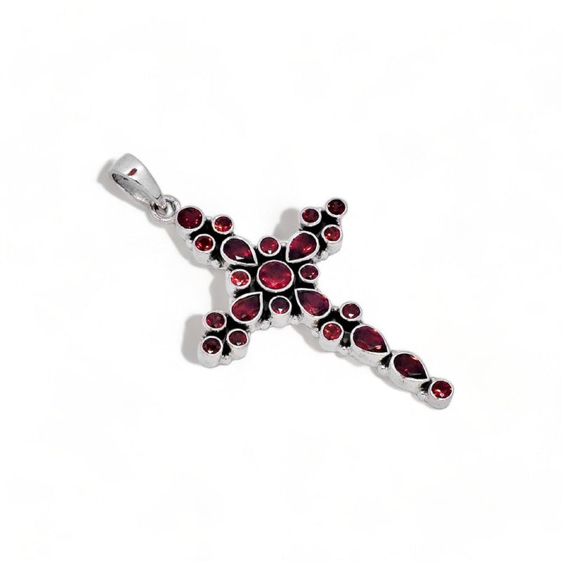 Sterling Silver Garnet Cross Pendant SSP220