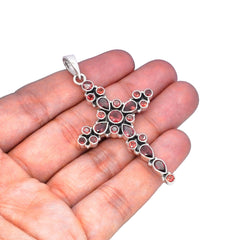 Sterling Silver Garnet Cross Pendant SSP220