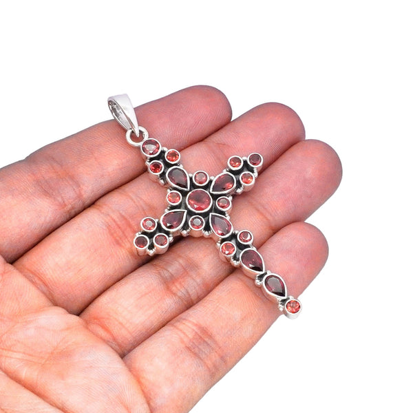 Sterling Silver Garnet Cross Pendant SSP220