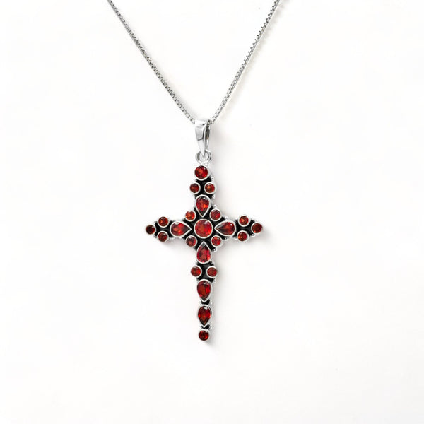 Sterling Silver Garnet Cross Pendant SSP220