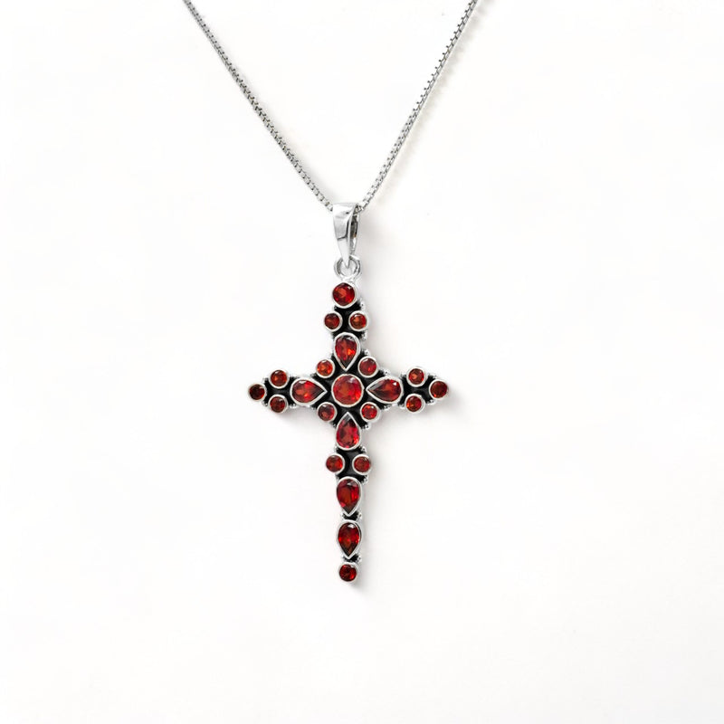 Sterling Silver Garnet Cross Pendant SSP220