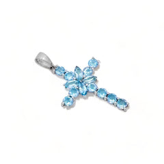 Sterling Silver Blue Topaz Cross Pendant SSP222