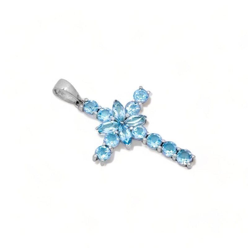 Sterling Silver Blue Topaz Cross Pendant SSP222