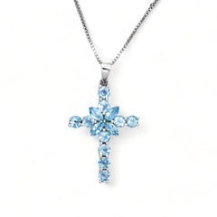 Sterling Silver Blue Topaz Cross Pendant SSP222