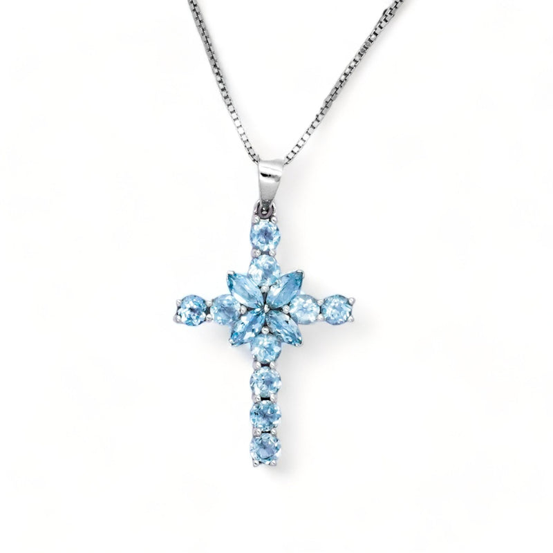 Sterling Silver Blue Topaz Cross Pendant SSP222