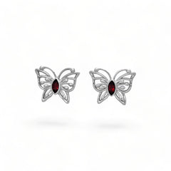 Sterling Silver Garnet Butterfly Earrings SSER222