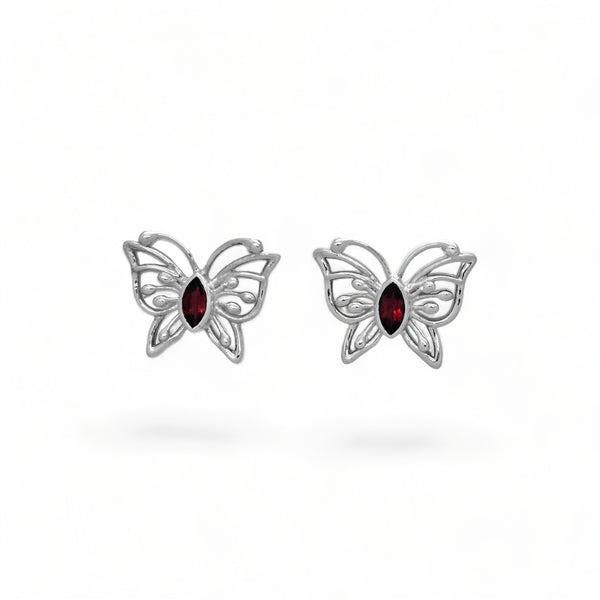 Sterling Silver Garnet Butterfly Earrings SSER222