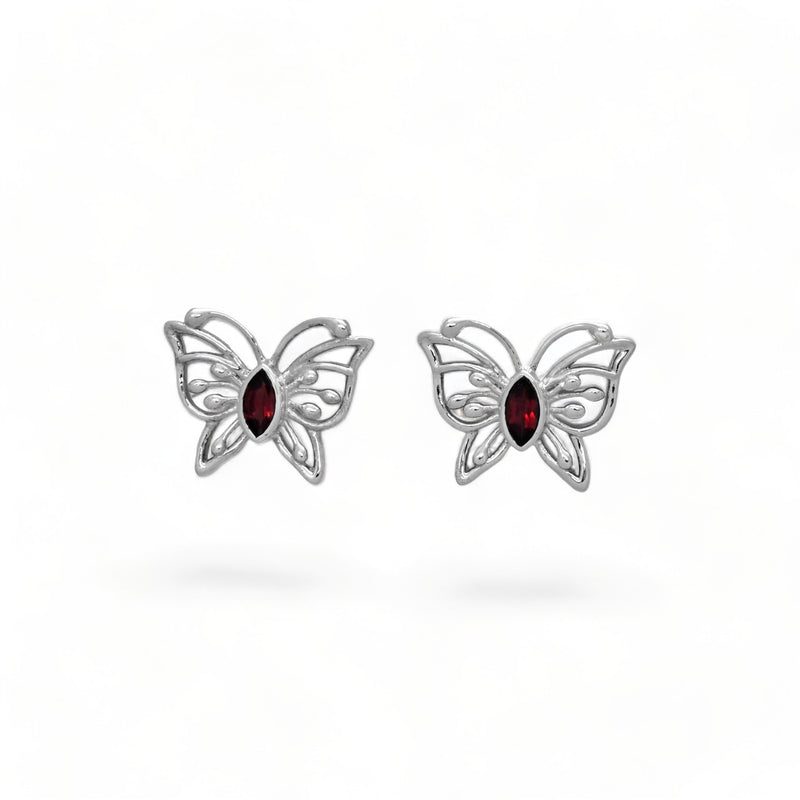 Sterling Silver Garnet Butterfly Earrings SSER222