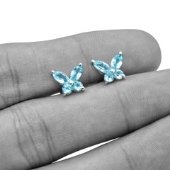 Sterling Silver Blue Topaz Stud Earrings SSER213
