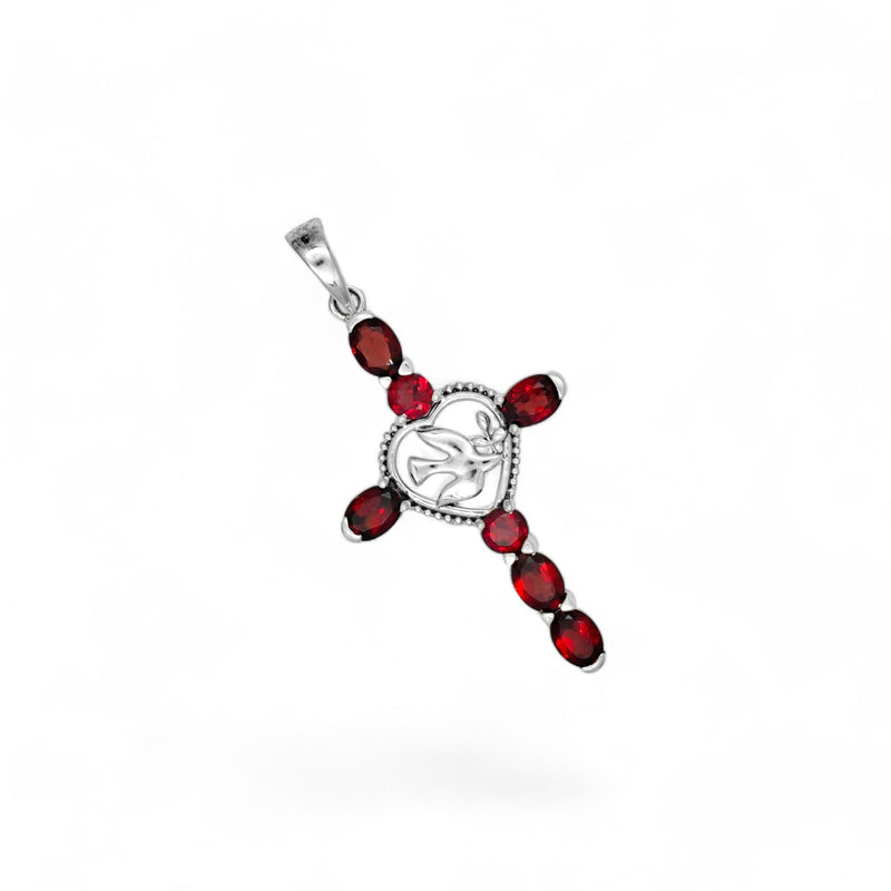 Sterling Silver Garnet Cross Pendant SSP221