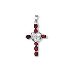 Sterling Silver Garnet Cross Pendant SSP221