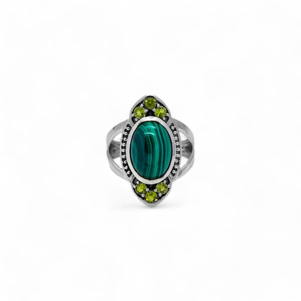 Sterling Silver Malachite & Peridot Ring SSR364