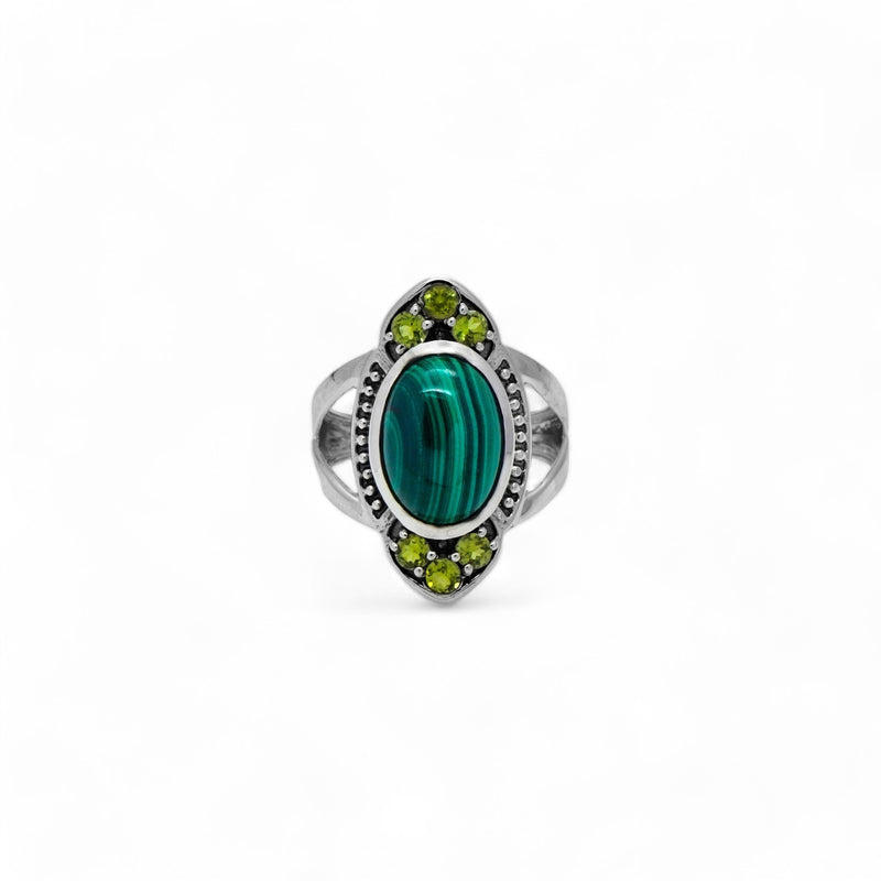 Sterling Silver Malachite & Peridot Ring SSR364