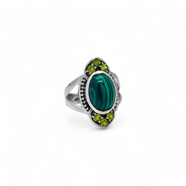 Sterling Silver Malachite & Peridot Ring SSR364