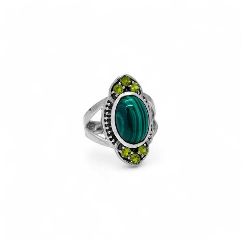 Sterling Silver Malachite & Peridot Ring SSR364