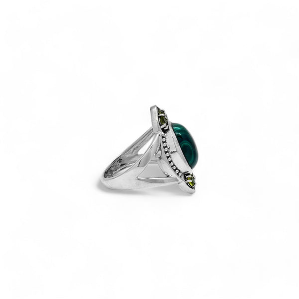 Sterling Silver Malachite & Peridot Ring SSR364